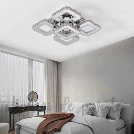 Lustra LED 170W Ceiling 5 Krystal RGB, LED inclus, 6 surse de iluminare, Telecomanda, Dimabil, Lumin