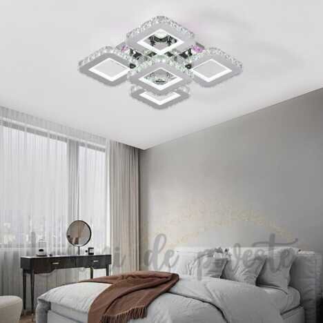 Lustra LED 170W Ceiling 5 Krystal RGB, LED inclus, 6 surse de iluminare, Telecomanda, Dimabil, Lumin