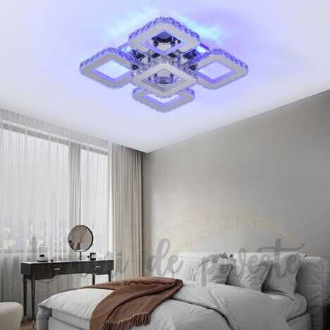 Lustra LED 170W Ceiling 5 Krystal RGB, LED inclus, 6 surse de iluminare, Telecomanda, Dimabil, Lumin