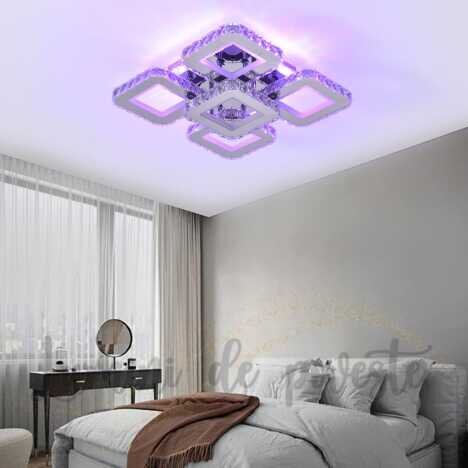 Lustra LED 170W Ceiling 5 Krystal RGB, LED inclus, 6 surse de iluminare, Telecomanda, Dimabil, Lumin