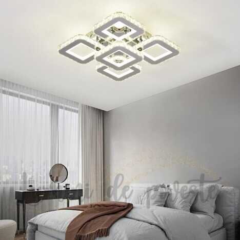 Lustra LED 170W Ceiling 5 Krystal RGB, LED inclus, 6 surse de iluminare, Telecomanda, Dimabil, Lumin